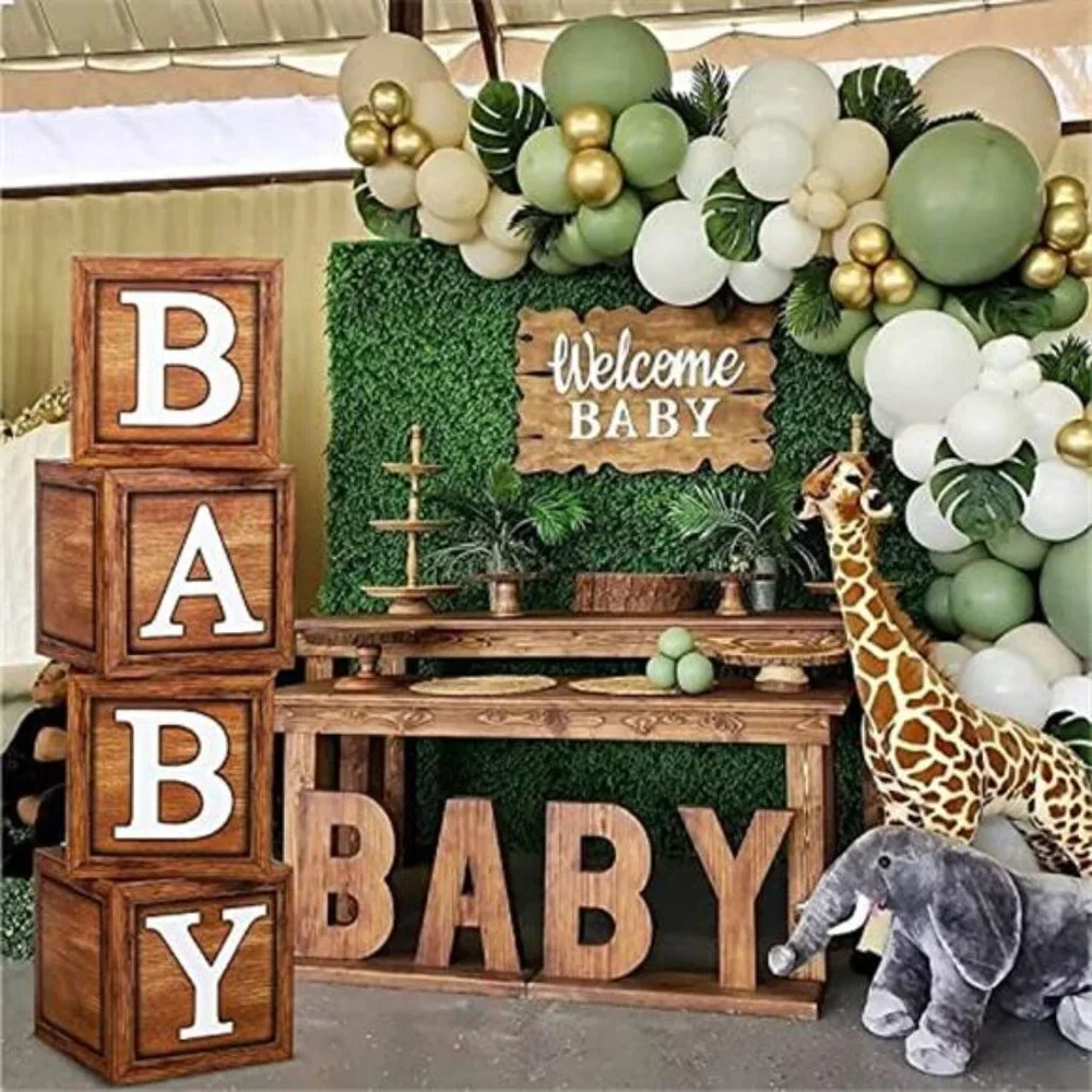 Baby Shower Decorations Wood Blocks Baby Boxes Letters Gender Reveal Party Girl